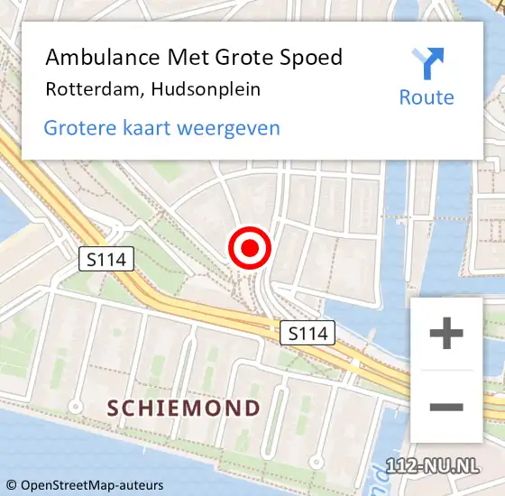 Locatie op kaart van de 112 melding: Ambulance Met Grote Spoed Naar Rotterdam, Hudsonplein op 27 februari 2023 03:53