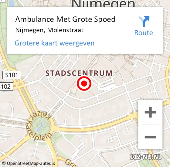 Locatie op kaart van de 112 melding: Ambulance Met Grote Spoed Naar Nijmegen, Molenstraat op 27 februari 2023 04:06