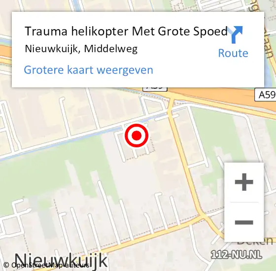Locatie op kaart van de 112 melding: Trauma helikopter Met Grote Spoed Naar Nieuwkuijk, Middelweg op 27 februari 2023 08:21