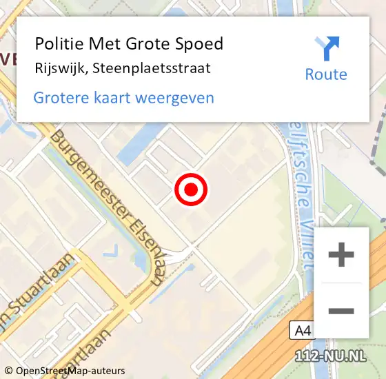 Locatie op kaart van de 112 melding: Politie Met Grote Spoed Naar Rijswijk, Steenplaetsstraat op 27 februari 2023 08:34