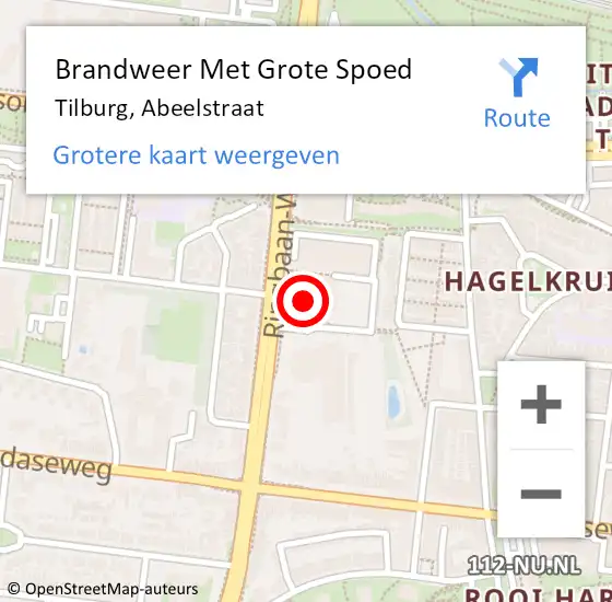Locatie op kaart van de 112 melding: Brandweer Met Grote Spoed Naar Tilburg, Abeelstraat op 27 februari 2023 09:57