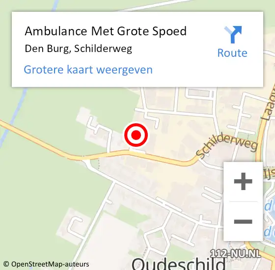 Locatie op kaart van de 112 melding: Ambulance Met Grote Spoed Naar Den Burg, Schilderweg op 27 februari 2023 10:24
