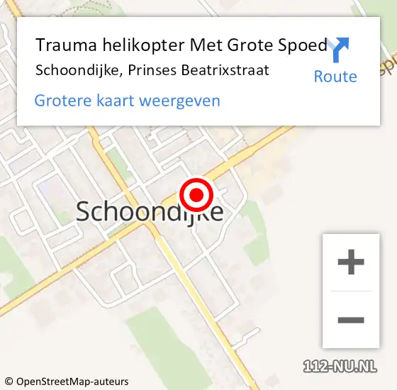 Locatie op kaart van de 112 melding: Trauma helikopter Met Grote Spoed Naar Schoondijke, Prinses Beatrixstraat op 27 februari 2023 12:52