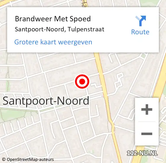 Locatie op kaart van de 112 melding: Brandweer Met Spoed Naar Santpoort-Noord, Tulpenstraat op 27 februari 2023 14:10