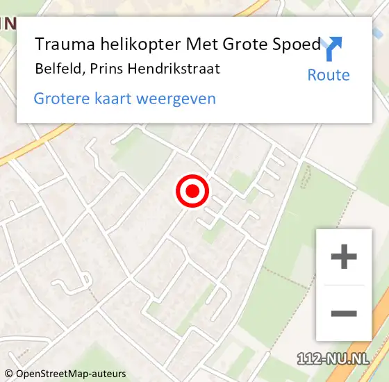 Locatie op kaart van de 112 melding: Trauma helikopter Met Grote Spoed Naar Belfeld, Prins Hendrikstraat op 27 februari 2023 15:59