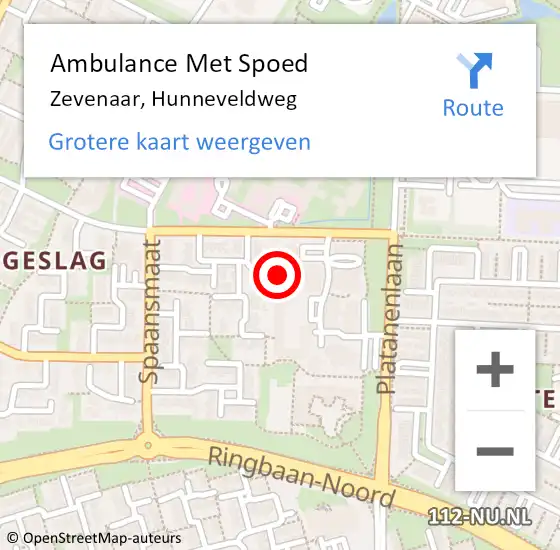 Locatie op kaart van de 112 melding: Ambulance Met Spoed Naar Zevenaar, Hunneveldweg op 27 februari 2023 17:17