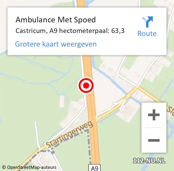 Locatie op kaart van de 112 melding: Ambulance Met Spoed Naar Castricum, A9 hectometerpaal: 63,3 op 27 februari 2023 17:43