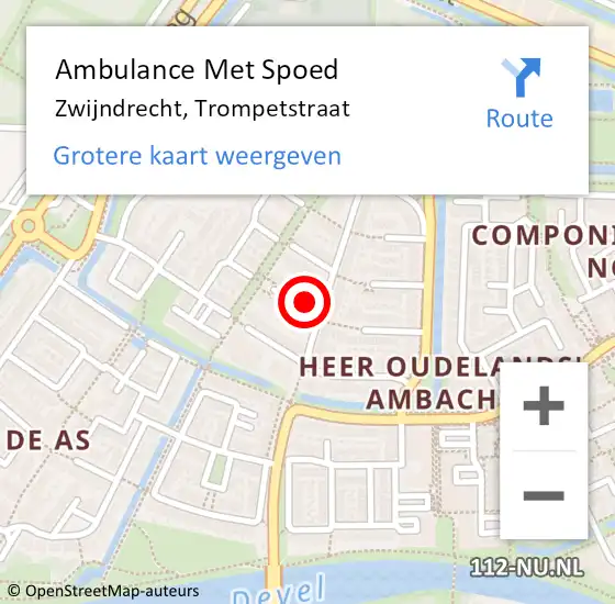 Locatie op kaart van de 112 melding: Ambulance Met Spoed Naar Zwijndrecht, Trompetstraat op 27 februari 2023 19:34