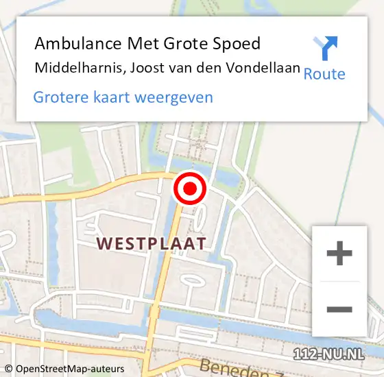 Locatie op kaart van de 112 melding: Ambulance Met Grote Spoed Naar Middelharnis, Joost van den Vondellaan op 27 februari 2023 19:36