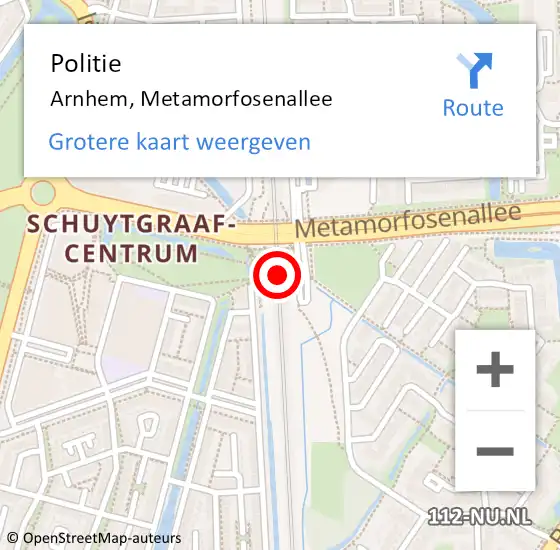 Locatie op kaart van de 112 melding: Politie Arnhem, Metamorfosenallee op 27 februari 2023 22:28