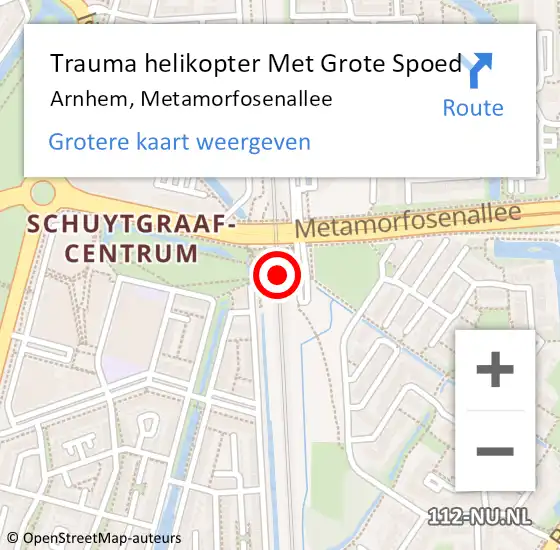 Locatie op kaart van de 112 melding: Trauma helikopter Met Grote Spoed Naar Arnhem, Metamorfosenallee op 27 februari 2023 22:30