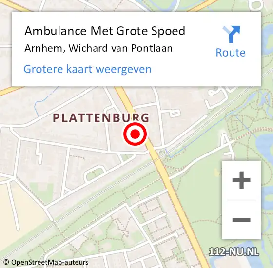 Locatie op kaart van de 112 melding: Ambulance Met Grote Spoed Naar Arnhem, Wichard van Pontlaan op 28 februari 2023 02:57