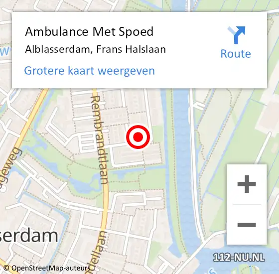 Locatie op kaart van de 112 melding: Ambulance Met Spoed Naar Alblasserdam, Frans Halslaan op 28 februari 2023 03:00