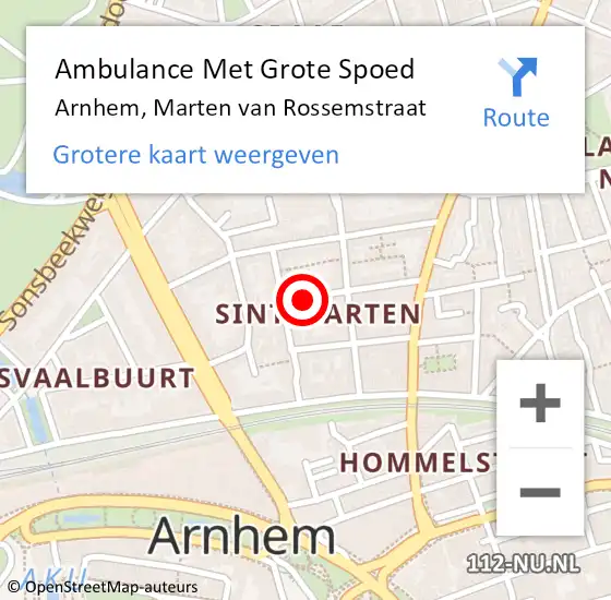 Locatie op kaart van de 112 melding: Ambulance Met Grote Spoed Naar Arnhem, Marten van Rossemstraat op 28 februari 2023 03:07