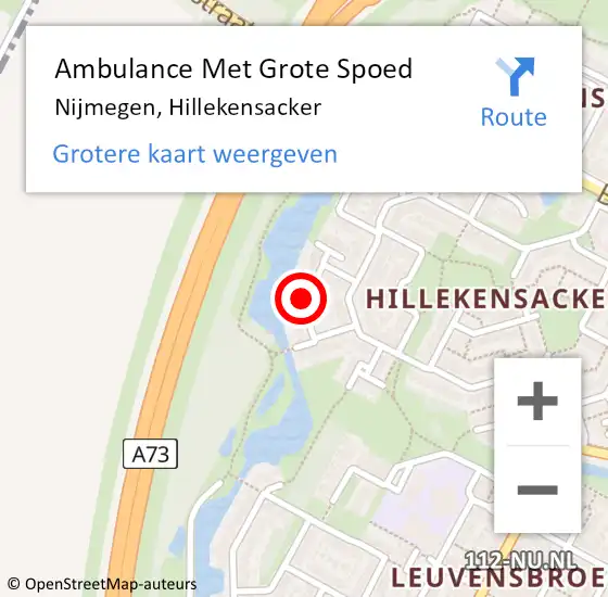 Locatie op kaart van de 112 melding: Ambulance Met Grote Spoed Naar Nijmegen, Hillekensacker op 28 februari 2023 09:06