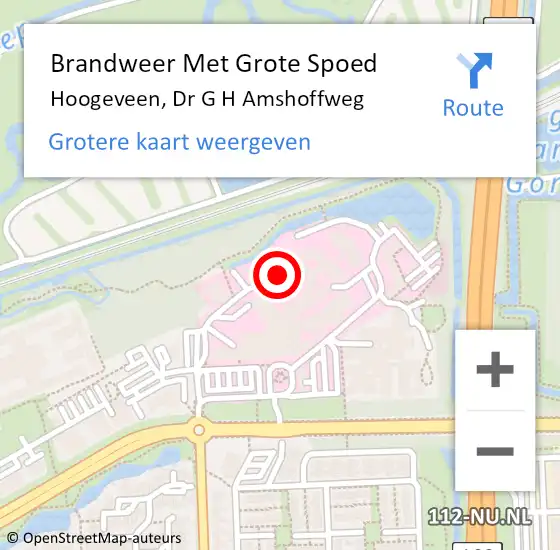 Locatie op kaart van de 112 melding: Brandweer Met Grote Spoed Naar Hoogeveen, Dr G H Amshoffweg op 28 februari 2023 09:44