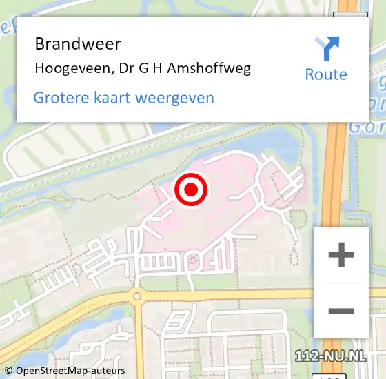 Locatie op kaart van de 112 melding: Brandweer Hoogeveen, Dr G H Amshoffweg op 28 februari 2023 09:47