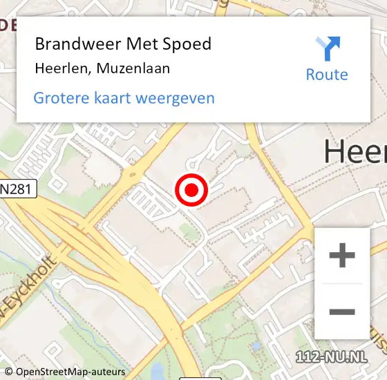 Locatie op kaart van de 112 melding: Brandweer Met Spoed Naar Heerlen, Muzenlaan op 28 februari 2023 11:04