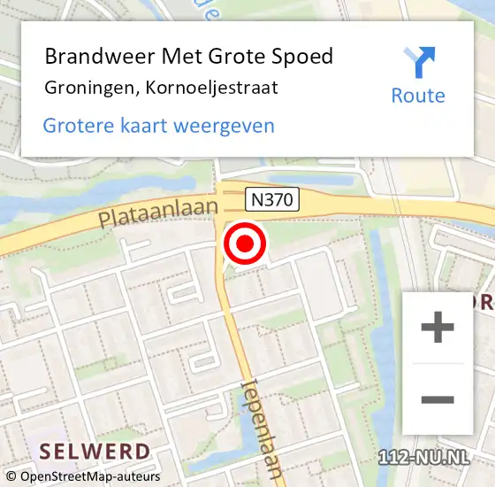 Locatie op kaart van de 112 melding: Brandweer Met Grote Spoed Naar Groningen, Kornoeljestraat op 28 februari 2023 11:23
