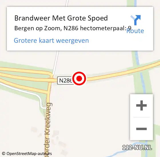 Locatie op kaart van de 112 melding: Brandweer Met Grote Spoed Naar Bergen op Zoom, N286 hectometerpaal: 9 op 28 februari 2023 13:12