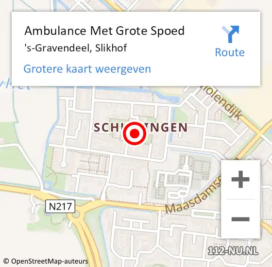 Locatie op kaart van de 112 melding: Ambulance Met Grote Spoed Naar 's-Gravendeel, Slikhof op 28 februari 2023 15:38