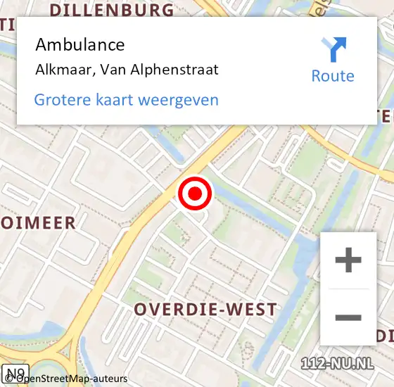 Locatie op kaart van de 112 melding: Ambulance Alkmaar, Van Alphenstraat op 28 februari 2023 16:04