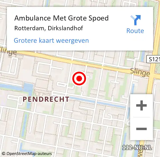 Locatie op kaart van de 112 melding: Ambulance Met Grote Spoed Naar Rotterdam, Dirkslandhof op 28 februari 2023 18:17