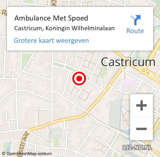 Locatie op kaart van de 112 melding: Ambulance Met Spoed Naar Castricum, Koningin Wilhelminalaan op 28 februari 2023 18:30