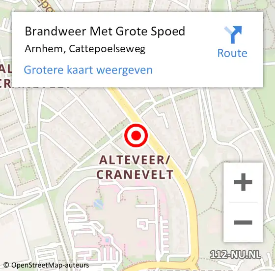 Locatie op kaart van de 112 melding: Brandweer Met Grote Spoed Naar Arnhem, Cattepoelseweg op 28 februari 2023 18:33