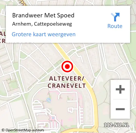 Locatie op kaart van de 112 melding: Brandweer Met Spoed Naar Arnhem, Cattepoelseweg op 28 februari 2023 20:06