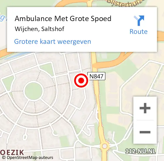 Locatie op kaart van de 112 melding: Ambulance Met Grote Spoed Naar Wijchen, Saltshof op 28 februari 2023 20:49