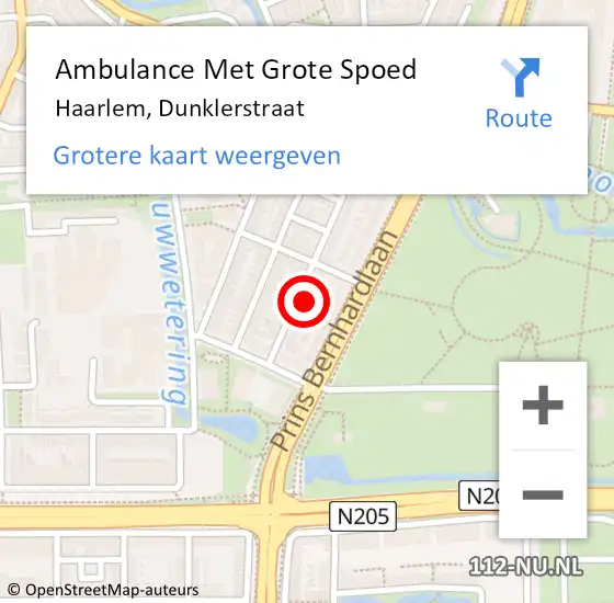 Locatie op kaart van de 112 melding: Ambulance Met Grote Spoed Naar Haarlem, Dunklerstraat op 28 februari 2023 20:49