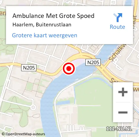 Locatie op kaart van de 112 melding: Ambulance Met Grote Spoed Naar Haarlem, Buitenrustlaan op 28 februari 2023 23:12