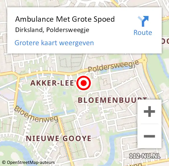 Locatie op kaart van de 112 melding: Ambulance Met Grote Spoed Naar Dirksland, Poldersweegje op 1 maart 2023 01:34