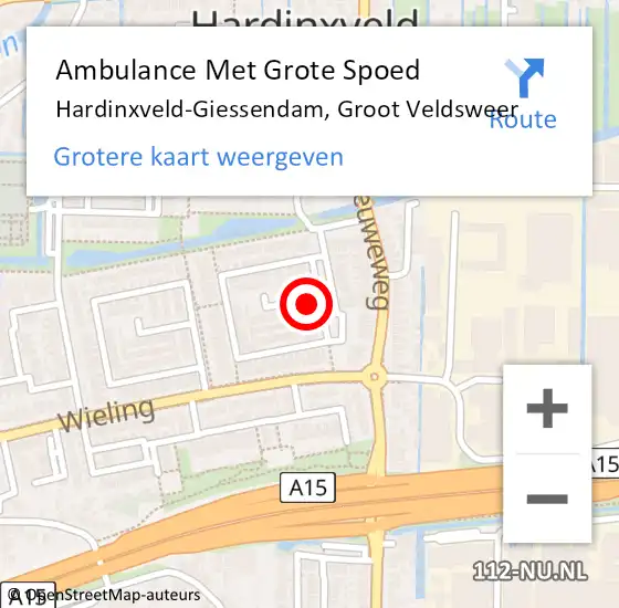 Locatie op kaart van de 112 melding: Ambulance Met Grote Spoed Naar Hardinxveld-Giessendam, Groot Veldsweer op 1 maart 2023 02:10