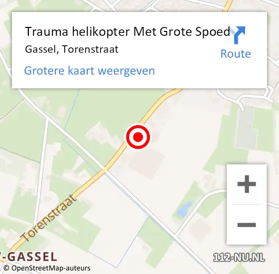 Locatie op kaart van de 112 melding: Trauma helikopter Met Grote Spoed Naar Gassel, Torenstraat op 1 maart 2023 02:54