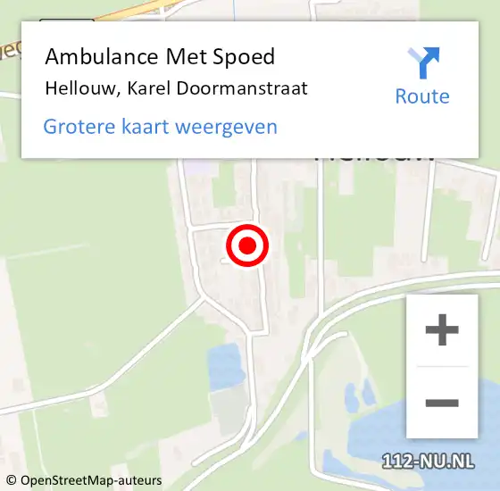 Locatie op kaart van de 112 melding: Ambulance Met Spoed Naar Hellouw, Karel Doormanstraat op 1 maart 2023 11:56