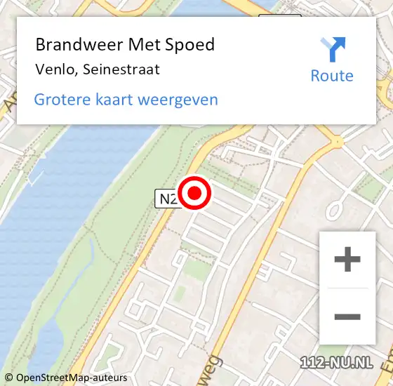 Locatie op kaart van de 112 melding: Brandweer Met Spoed Naar Venlo, Seinestraat op 1 maart 2023 12:27
