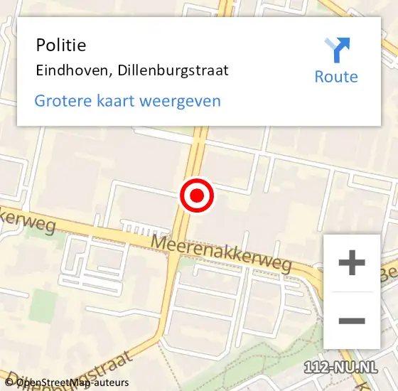 Locatie op kaart van de 112 melding: Politie Eindhoven, Dillenburgstraat op 1 maart 2023 15:05