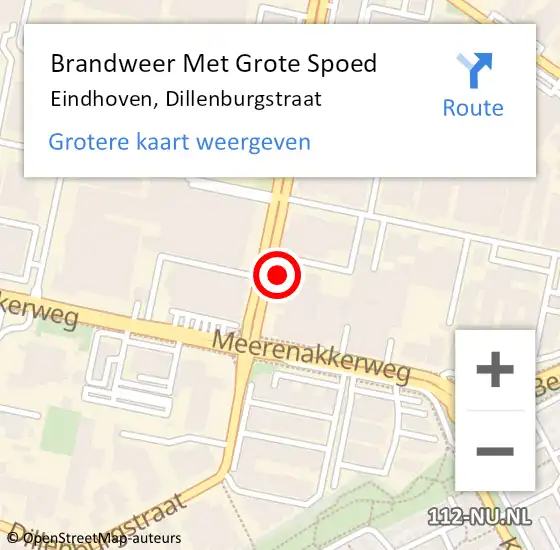 Locatie op kaart van de 112 melding: Brandweer Met Grote Spoed Naar Eindhoven, Dillenburgstraat op 1 maart 2023 15:06