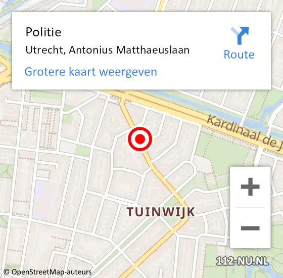 Locatie op kaart van de 112 melding: Politie Utrecht, Antonius Matthaeuslaan op 1 maart 2023 18:10