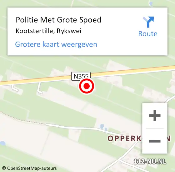 Locatie op kaart van de 112 melding: Politie Met Grote Spoed Naar Kootstertille, Rykswei op 1 maart 2023 18:55
