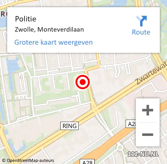 Locatie op kaart van de 112 melding: Politie Zwolle, Monteverdilaan op 1 maart 2023 19:07