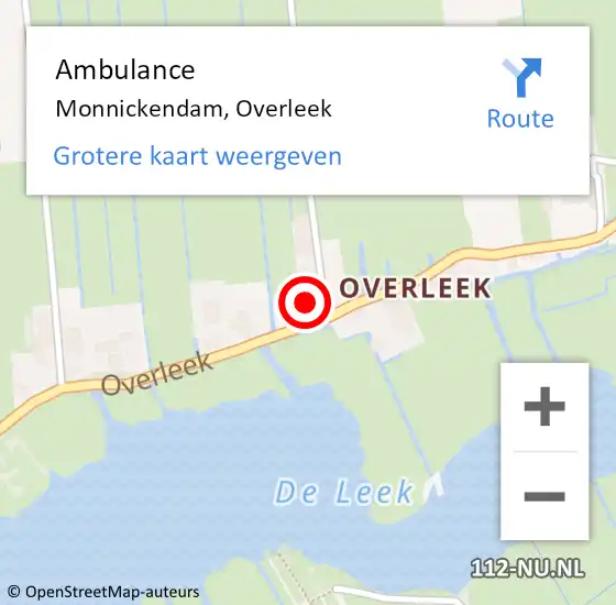 Locatie op kaart van de 112 melding: Ambulance Monnickendam, Overleek op 1 maart 2023 19:43