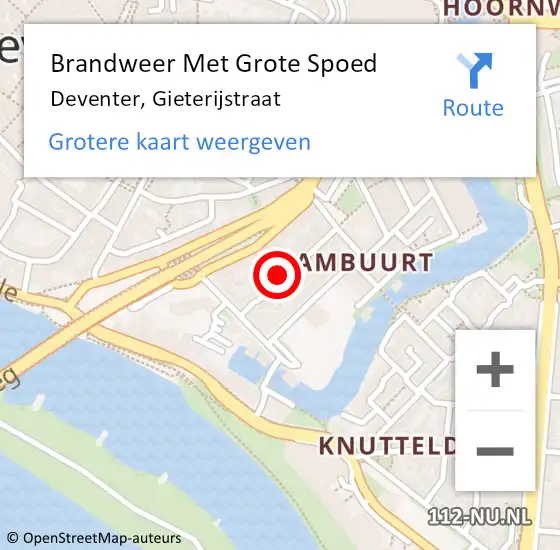 Locatie op kaart van de 112 melding: Brandweer Met Grote Spoed Naar Deventer, Gieterijstraat op 2 maart 2023 00:11