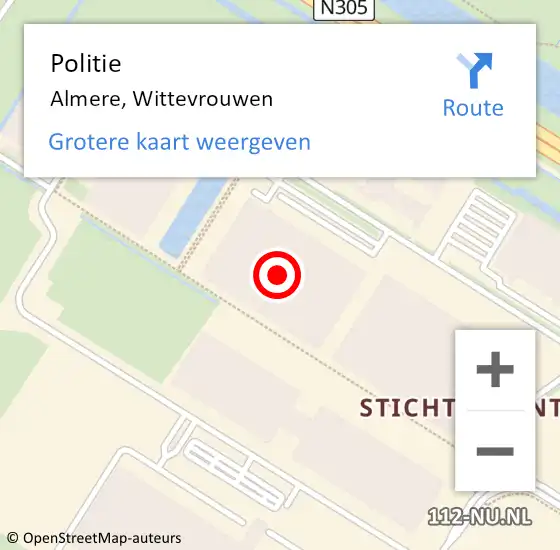 Locatie op kaart van de 112 melding: Politie Almere, Wittevrouwen op 2 maart 2023 05:47