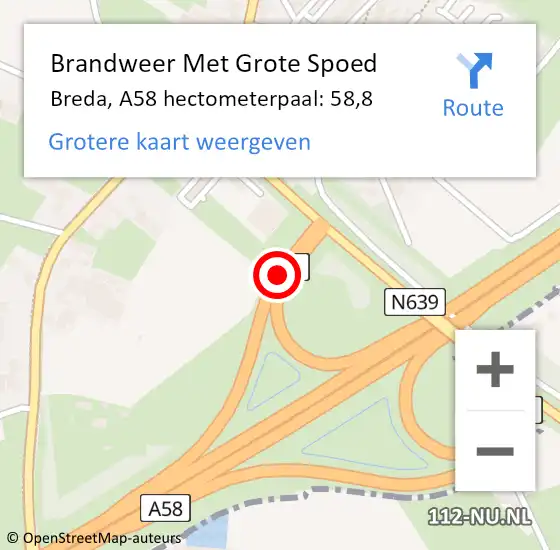 Locatie op kaart van de 112 melding: Brandweer Met Grote Spoed Naar Breda, A58 hectometerpaal: 58,8 op 2 maart 2023 11:13