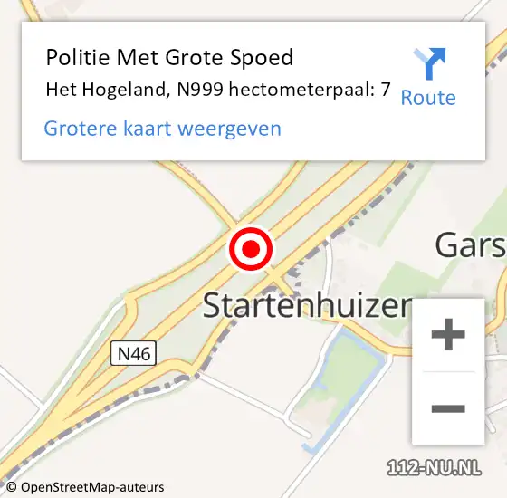 Locatie op kaart van de 112 melding: Politie Met Grote Spoed Naar Het Hogeland, N999 hectometerpaal: 7 op 2 maart 2023 11:48