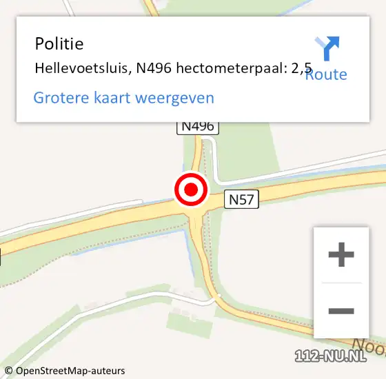 Locatie op kaart van de 112 melding: Politie Hellevoetsluis, N496 hectometerpaal: 2,5 op 2 maart 2023 12:38