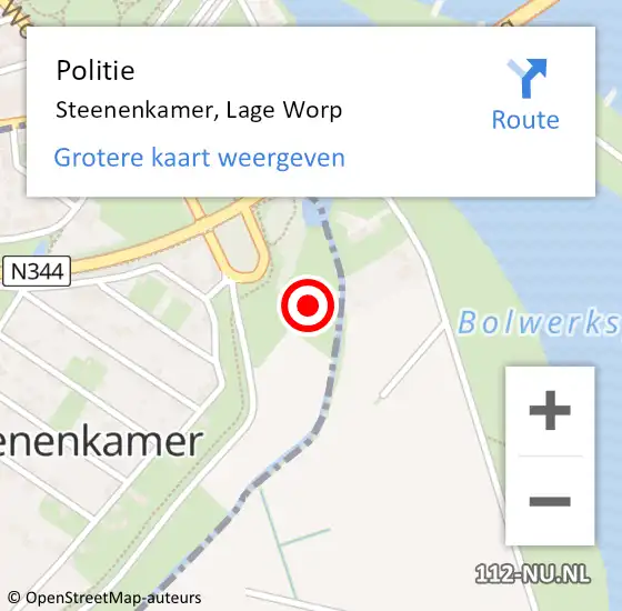 Locatie op kaart van de 112 melding: Politie Steenenkamer, Lage Worp op 2 maart 2023 14:50